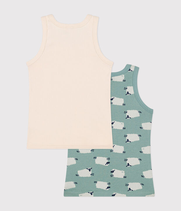Juego de 2 camisetas infantiles de algod&oacute;n sin mangas con oveja multicolor