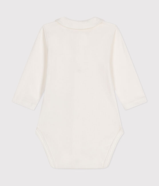 Body de manga larga con cuello de algodón de bebé blanco MARSHMALLOW