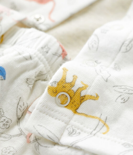 Conjunto de 3 piezas con estampado de monos de tejido túbico ecológico para bebé blanco MARSHMALLOW/blanco MULTICO