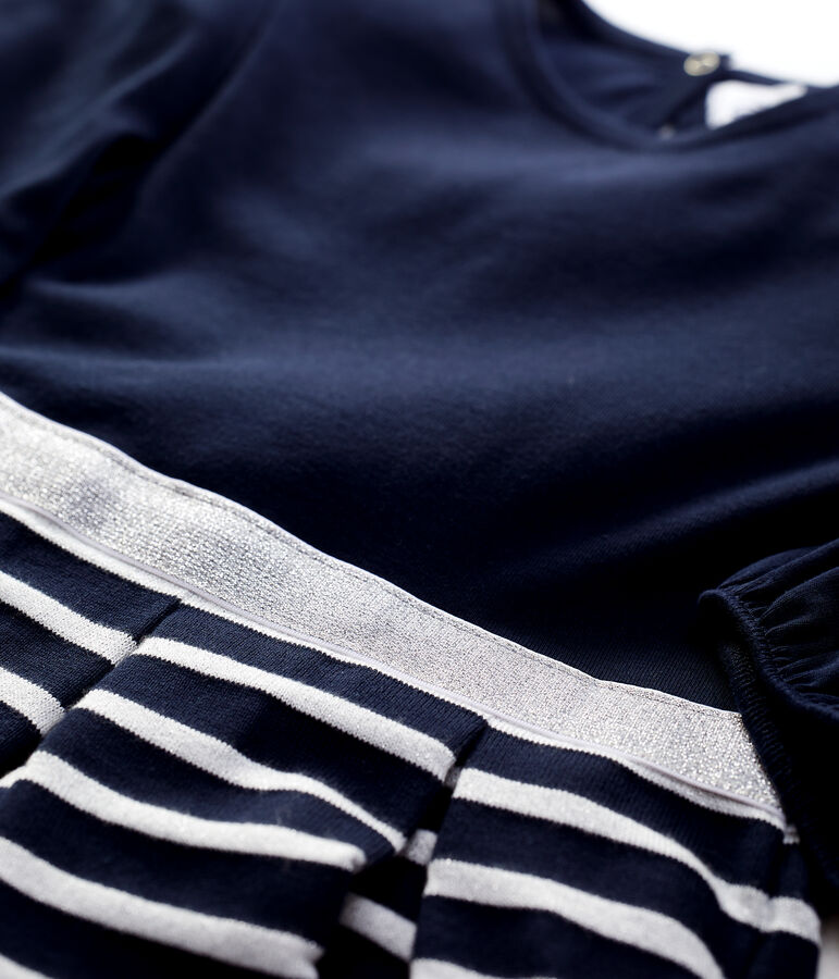 Vestido de manga larga de algod&oacute;n de ni&ntilde;a azul SMOKING/ MARSHMALLOW ARGENT BRILLANT