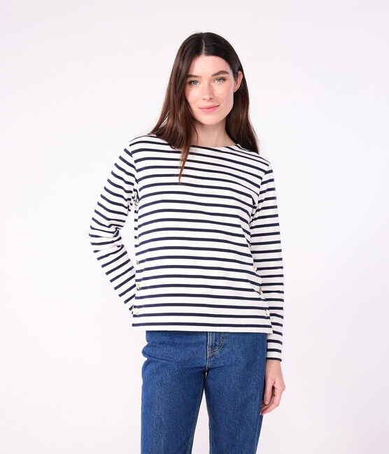 Marinera de algodón para mujer blanco MARSHMALLOW/azul SMOKING
