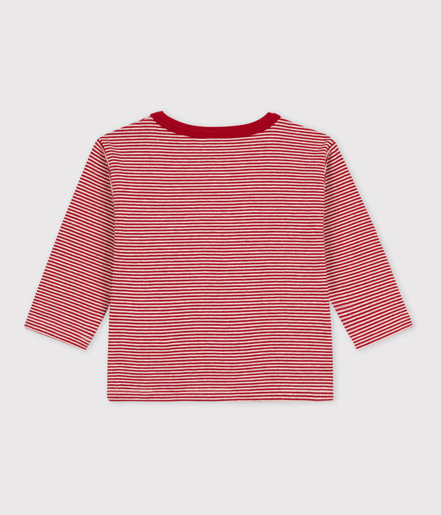 Camiseta de t&uacute;bico milrayas de manga larga de beb&eacute; rojo/beige