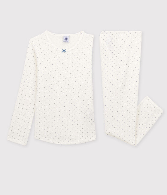 Pijama calado de lunares de niña de algodón orgánico blanco MARSHMALLOW/ POLOCHON