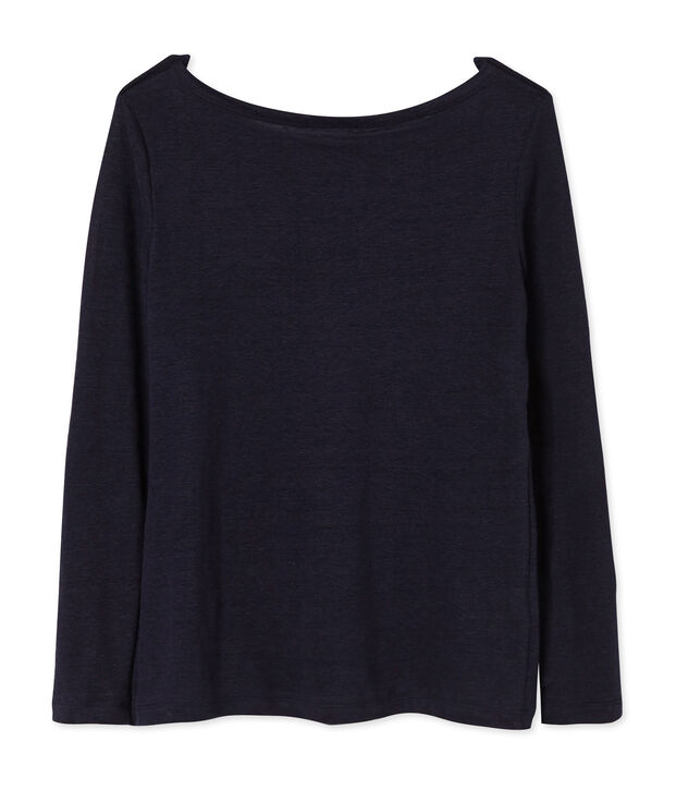 Camiseta manga larga de lino para mujer azul