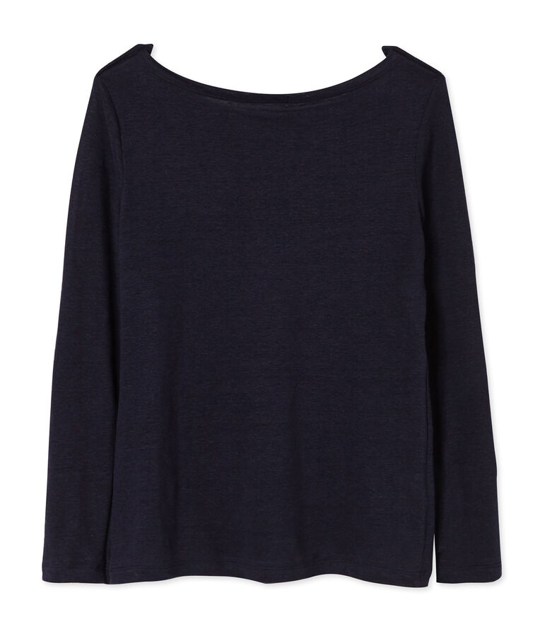 Camiseta manga larga de lino para mujer azul SMOKING