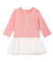 Vestido bimaterial de manga larga para bebé niña rosa CHARME/blanco MULTICO