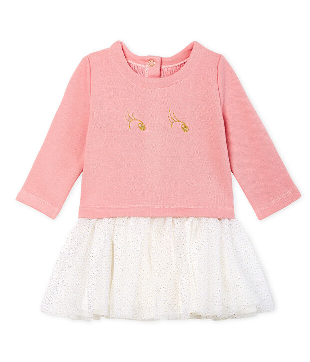Vestido bimaterial de manga larga para beb&eacute; ni&ntilde;a rosa/multicolor