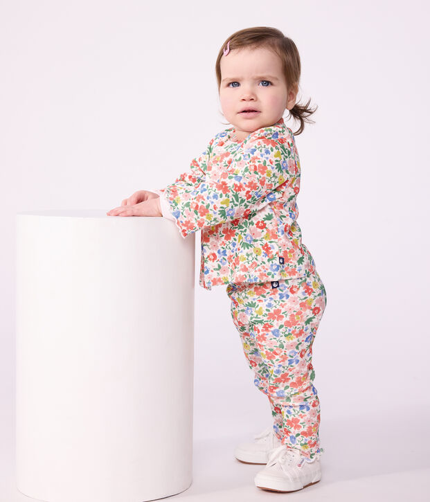 C&aacute;rdigan de algod&oacute;n con estampado de flores para beb&eacute; blanco/multicolor