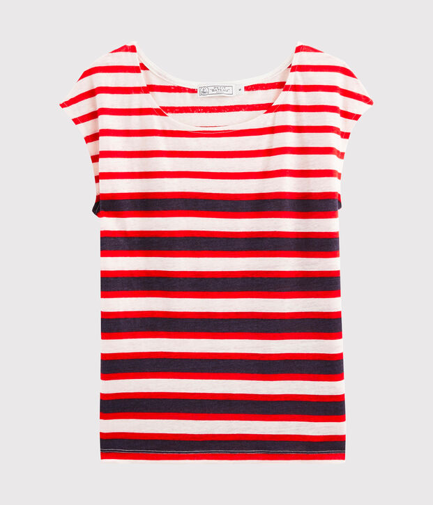 Camiseta de lino para mujer blanco/rojo/azul