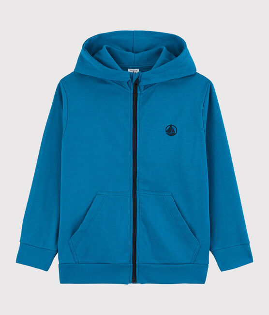 Sudadera con cremallera y capucha de algodón de niño azul MYKONOS