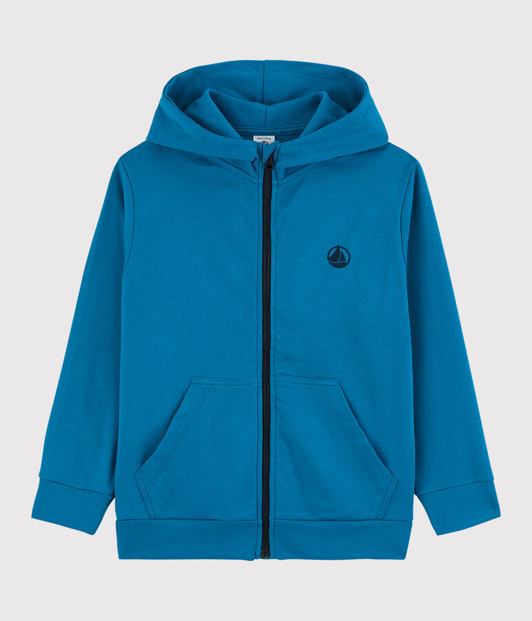 Sudadera con cremallera y capucha de algod&oacute;n de ni&ntilde;o azul MYKONOS