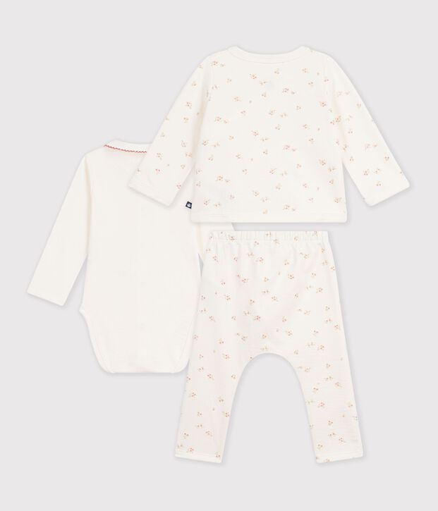 Conjunto de algod&oacute;n con cuello y estampado de flores para beb&eacute; crudo/multicolor