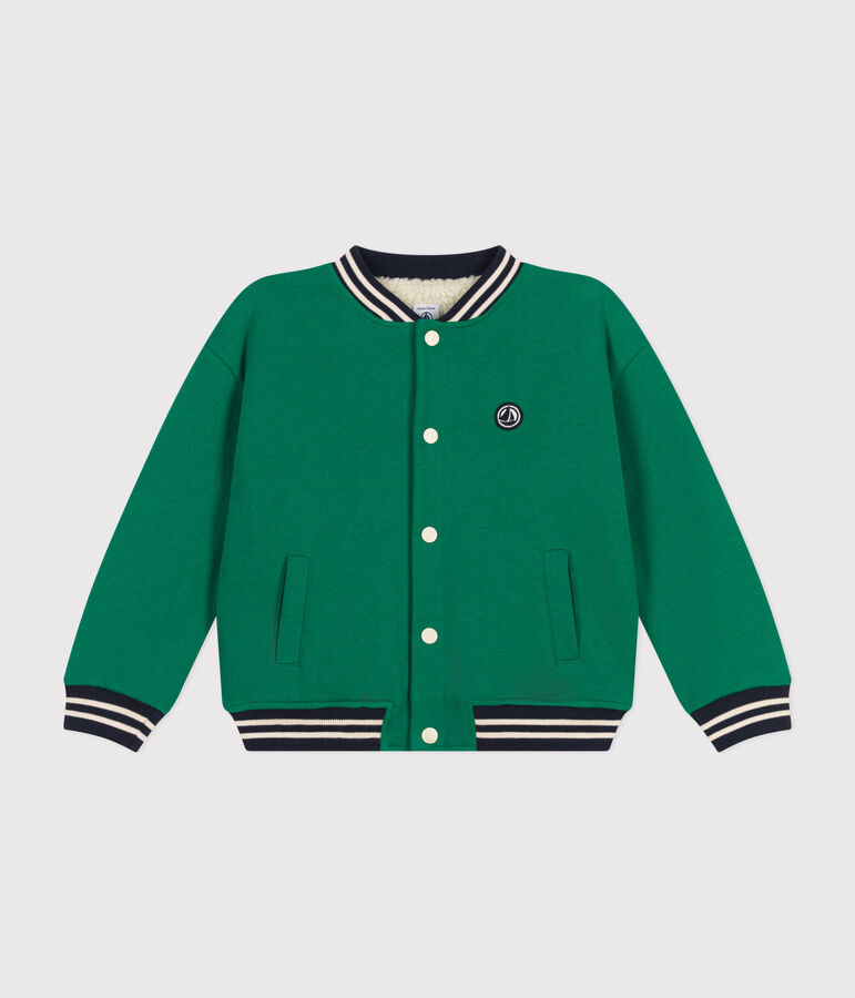 Chaqueta teddy de felpa y borreguito para ni&ntilde;o verde