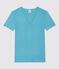 Camiseta de cuello de pico emblemática de algodón de mujer azul MIROIR