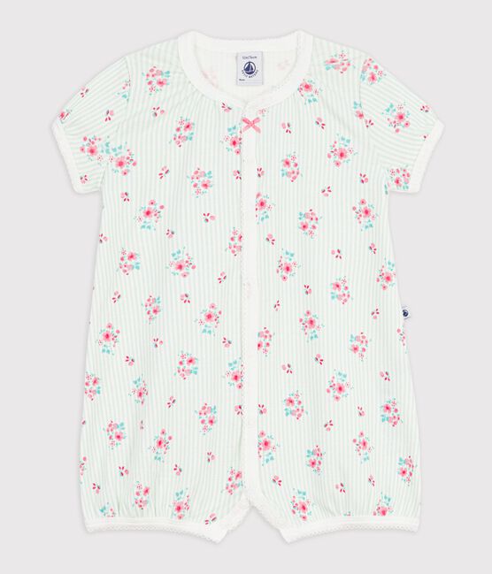 Mono corto de algod&oacute;n con flores para beb&eacute; blanco MARSHMALLOW/blanco MULTICO
