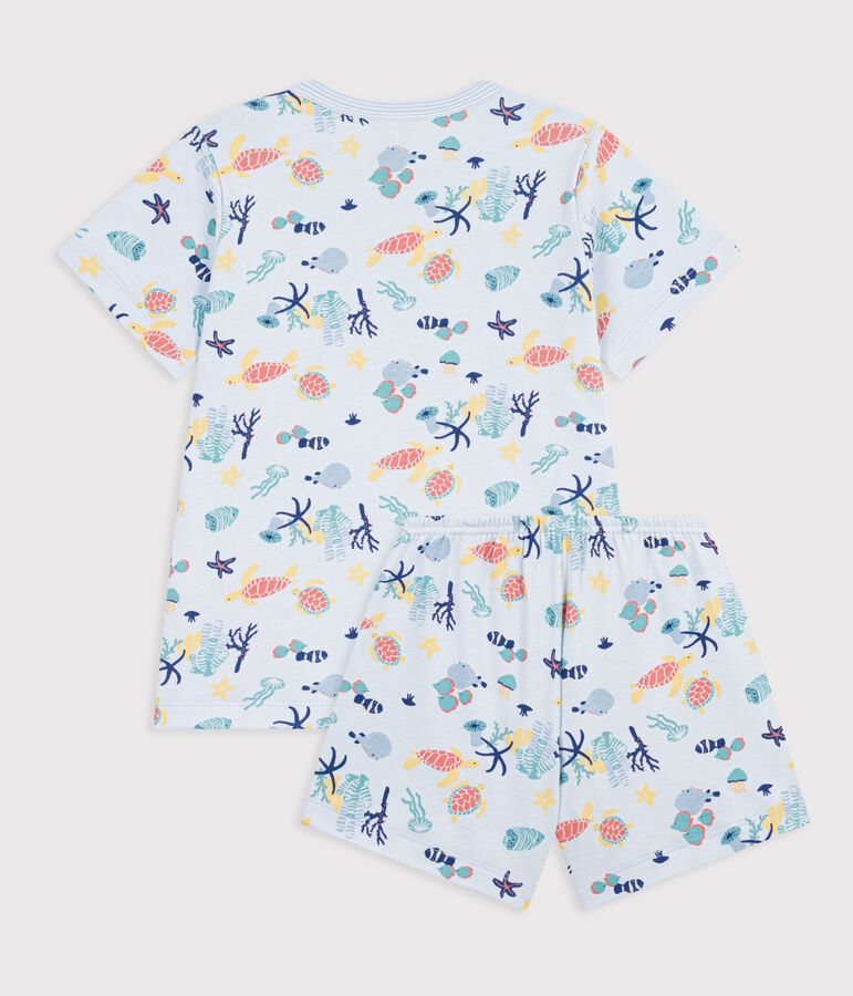 Pijama corto infantil de algod&oacute;n con estampado fosforescente azul/multicolor