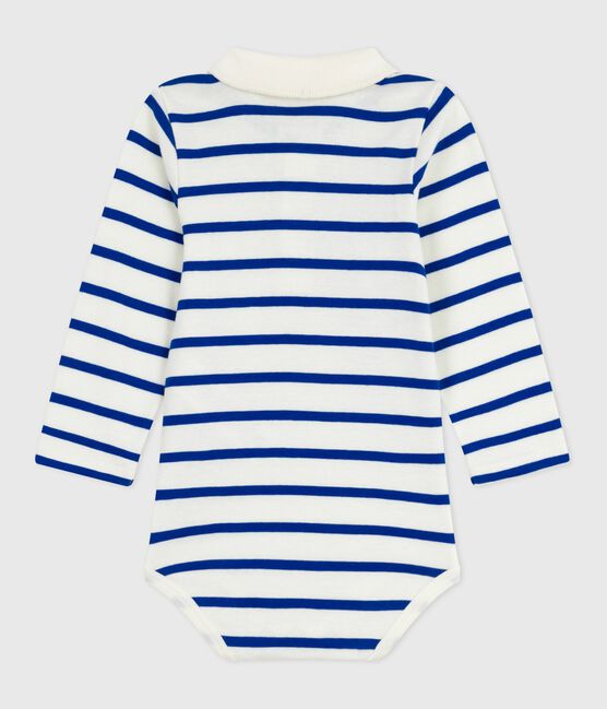 Body de algodón con cuello de polo a rayas para bebé azul MILK/ OLYMPIC