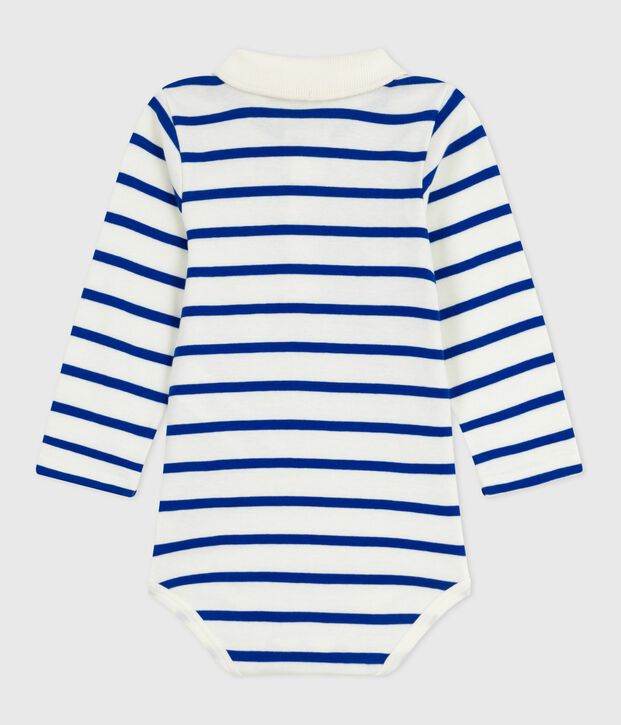 Body de algod&oacute;n con cuello de polo a rayas para beb&eacute; azul/azul