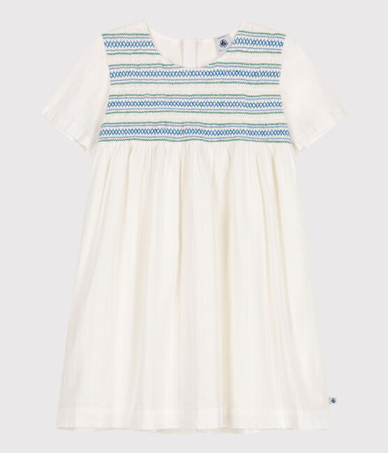 Vestido infantil de algodón de manga corta blanco ECUME