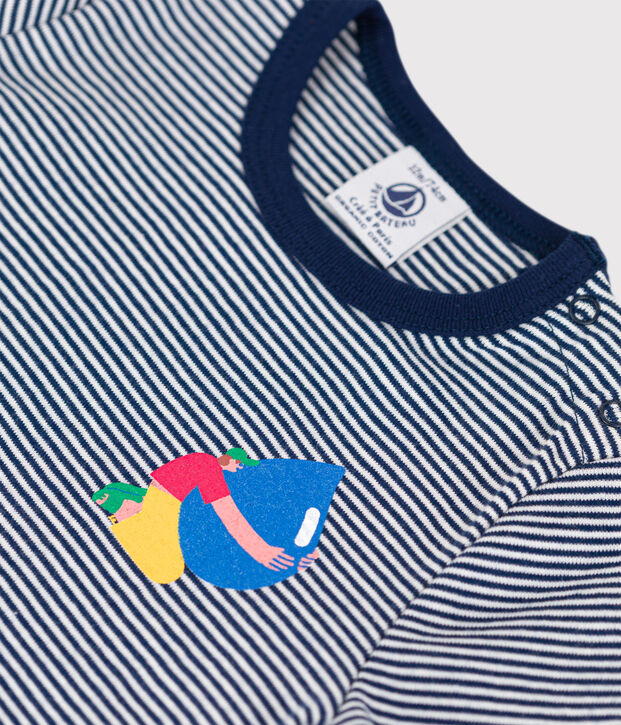 Camiseta Beb&eacute; Petit Bateau x Water Family azul/blanco