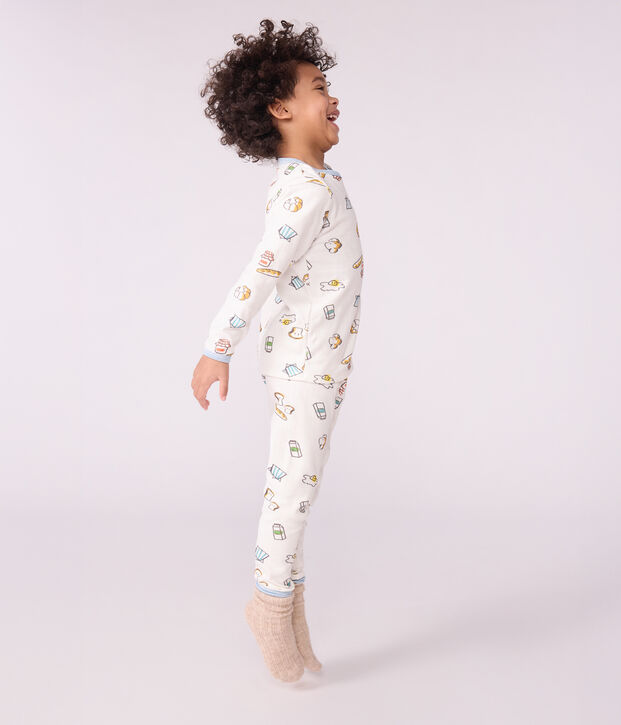 Pijama infantil de t&uacute;bico con estampado de desayuno blanco/multicolor