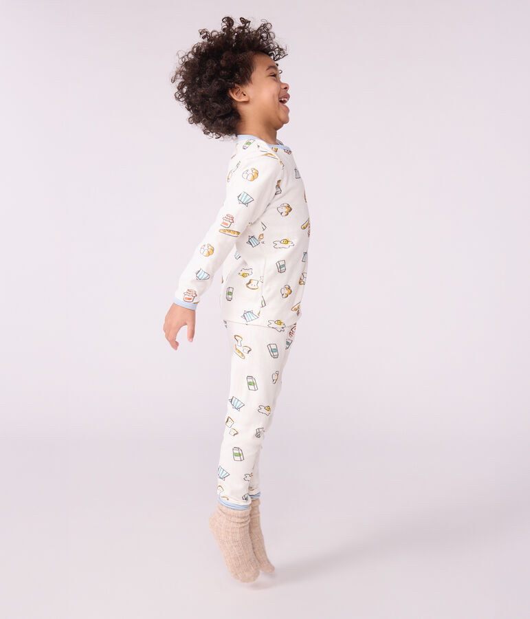 Pijama infantil de t&uacute;bico con estampado de desayuno blanco/multicolor