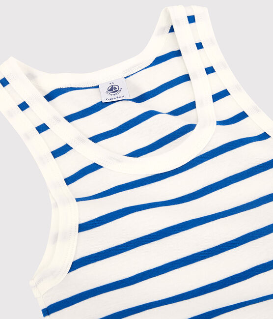 Camiseta de tirantes L'ICONIQUE de algodón orgánico de mujer blanco MARSHMALLOW/azul DELFT