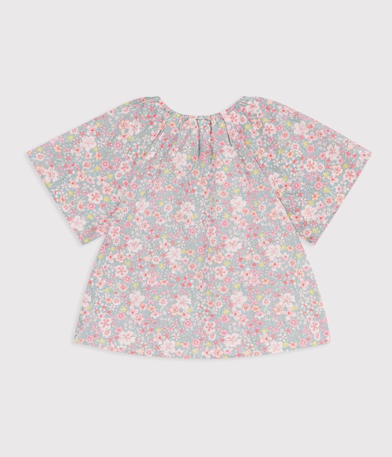 Blusa infantil de algod&oacute;n de manga corta con estampado de flores azul/multicolor