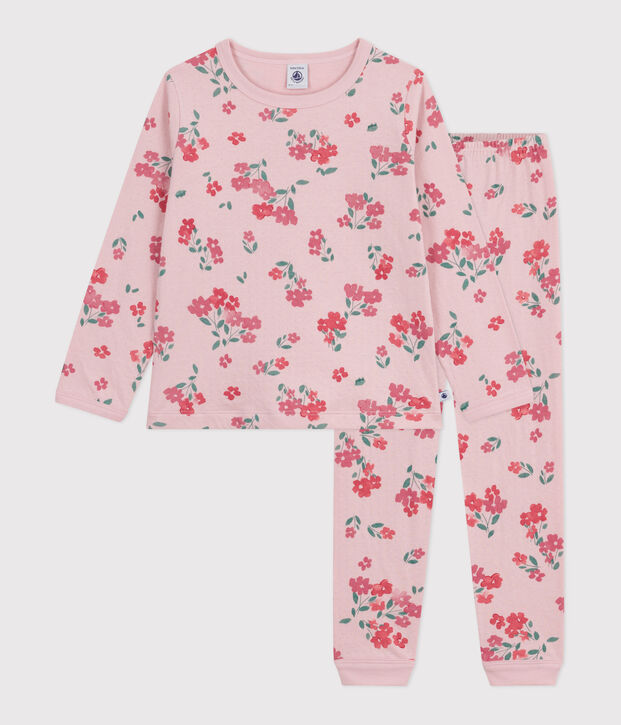 Pijama infantil de t&uacute;bico con estampado de flores rosa/multicolor