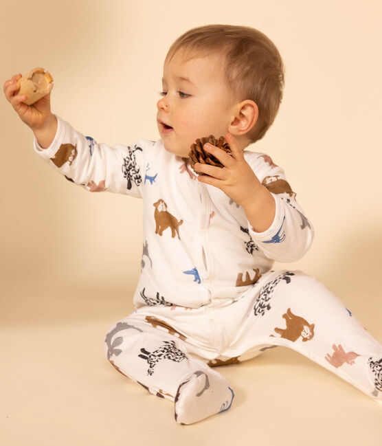 Pijama de felpa con perros para bebé blanco MARSHMALLOW/blanco MULTICO