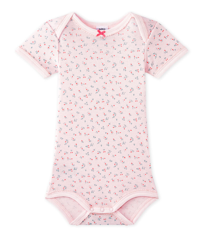 Body de manga corta estampado para beb&eacute; ni&ntilde;a rosa VIENNE/blanco MULTICO