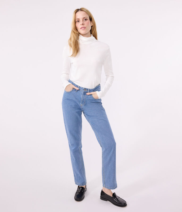 Camiseta Iconique de algod&oacute;n con cuello alto para mujer blanco ECUME