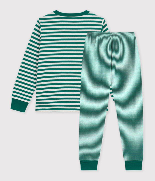 Pijama infantil de t&uacute;bico a rayas verde/beige
