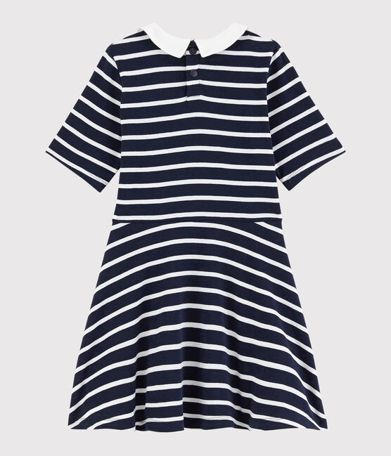 Vestido de manga corta de algodón de niña azul SMOKING/blanco MARSHMALLOW