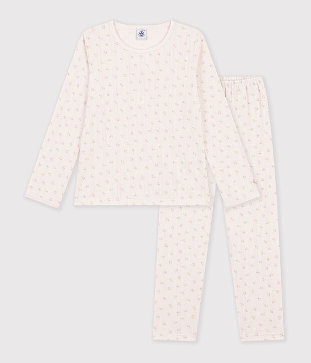 Pyjama femme en coton ajour&eacute; beige/rosa/multicolor