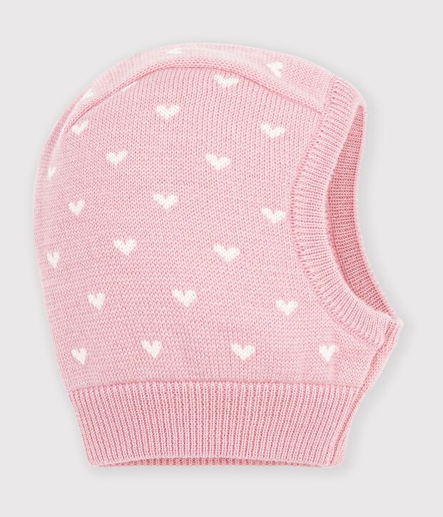 Pasamonta&ntilde;as de lana y algod&oacute;n con estampado de corazones para beb&eacute; rosa/blanco