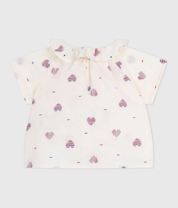 Blusa de algod&oacute;n de manga corta con estampado de coraz&oacute;n para beb&eacute; crudo/multicolor