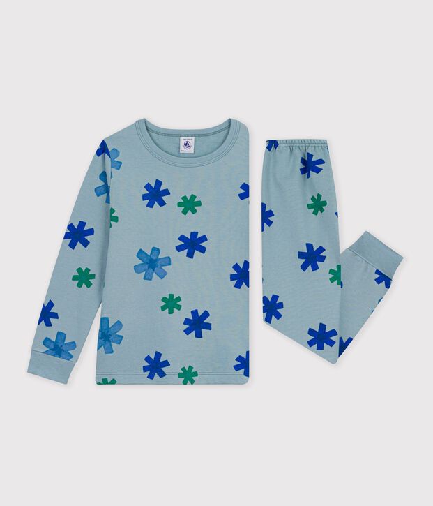 Pijama infantil de mulet&oacute;n con estampado de copos de nieve gris/multicolor