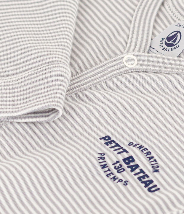 Pijama sin pies de algod&oacute;n milrayas para beb&eacute; gris/blanco