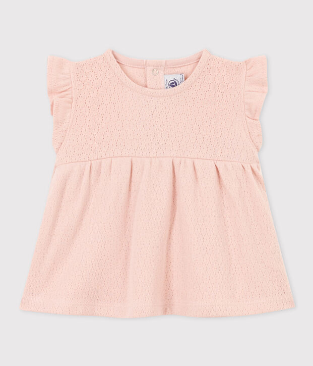 Blusa sin mangas de punto calado para beb&eacute; rosa