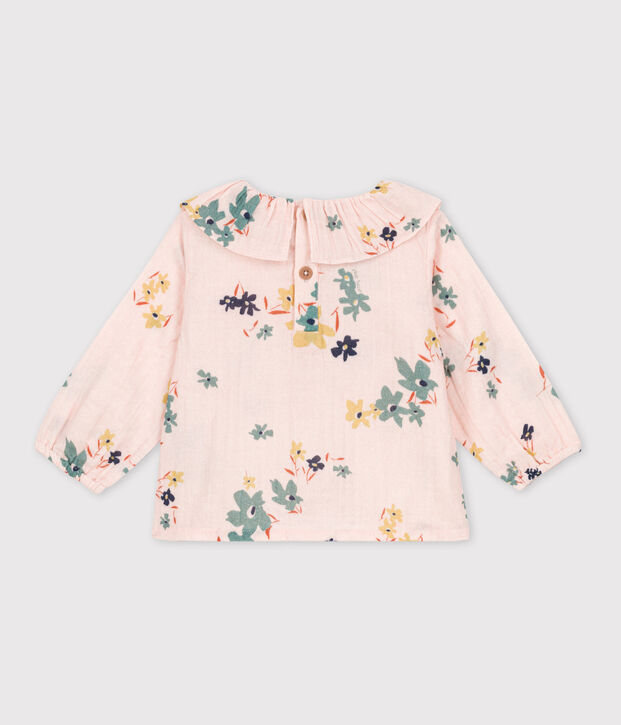 Blusa estampada de manga larga de gasa de algod&oacute;n para beb&eacute; rosa/multicolor