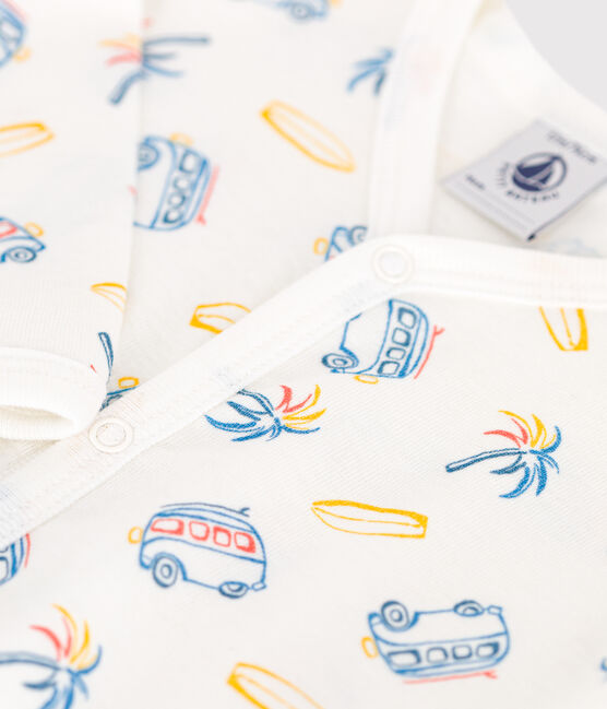 Pijama de algodón para bebé con furgonetas blanco MARSHMALLOW/blanco MULTICO