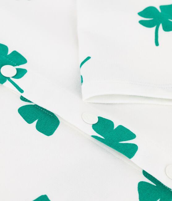Cárdigan estampado de muletón de niña blanco MARSHMALLOW/verde GAZON