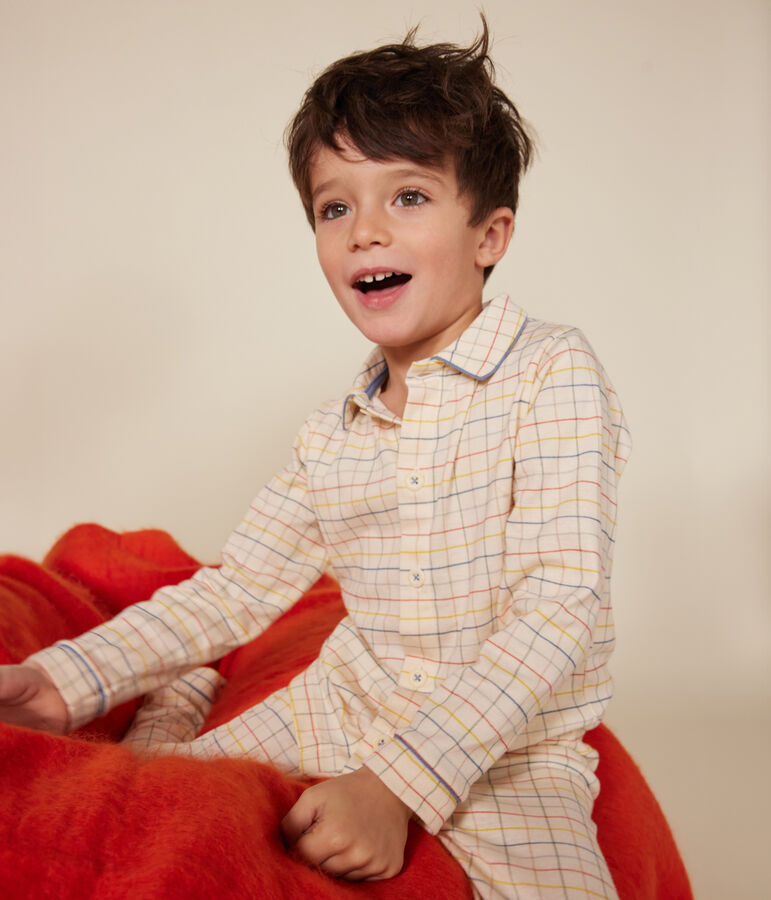 Pijama infantil de algod&oacute;n con estampado de cuadros crudo/multicolor