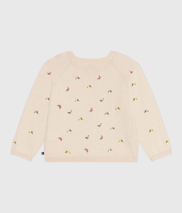 C&aacute;rdigan infantil de lana y algod&oacute;n con estampados bordados crudo/multicolor