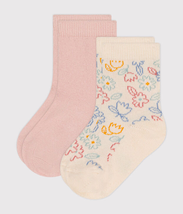 2 pares de calcetines de algod&oacute;n con flores para beb&eacute; multicolor