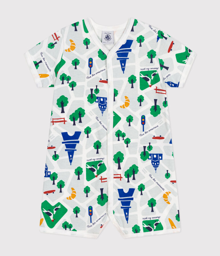 Mono corto de algod&oacute;n para beb&eacute; blanco/azul