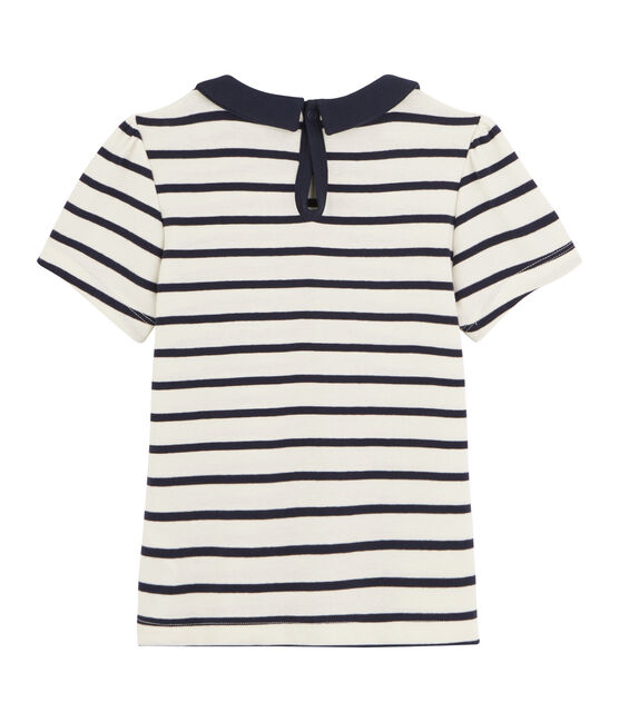 Camiseta de manga corta para niña beige COQUILLE/azul ABYSSE
