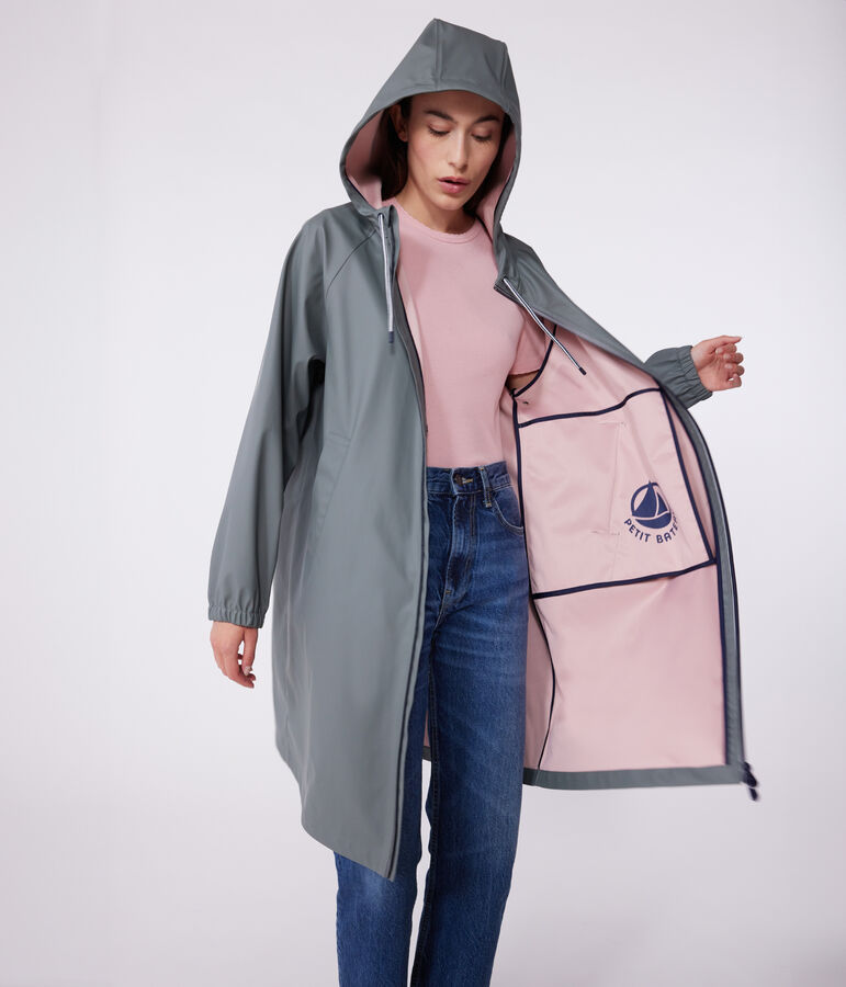 Chubasquero largo y bicolor para mujer gris