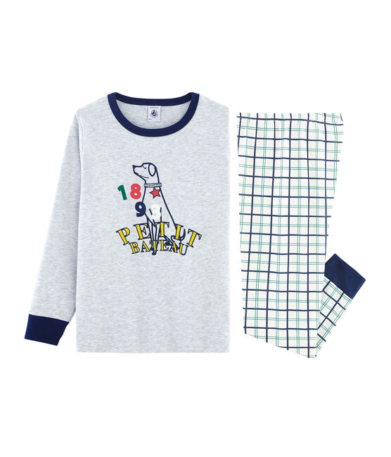 Pijama de acanalado y tela túbica para niño blanco MARSHMALLOW/blanco MULTICO